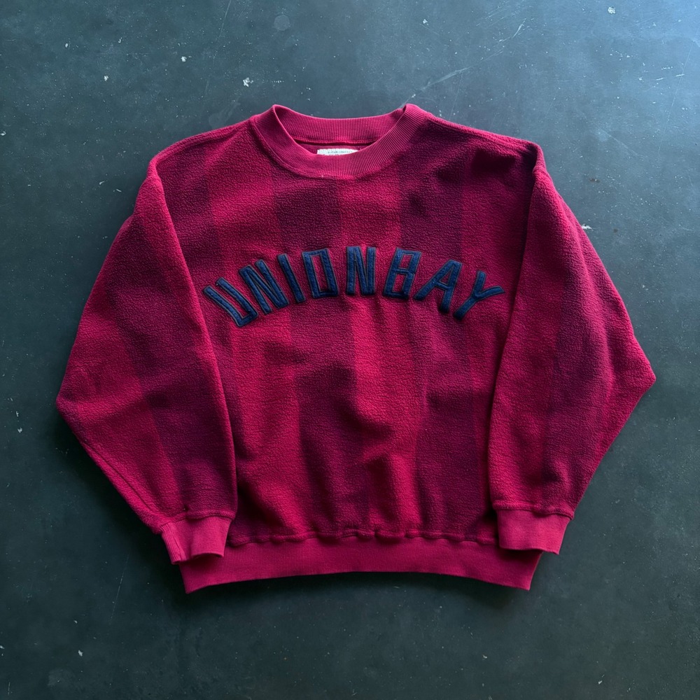 Vintage Unionbay Fleece Sweatshirt Magenta Striped Embroidered Logo Pullover S